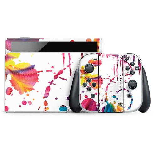 Chromatic Splatter White Nintendo Switch OLED (2021) Skin